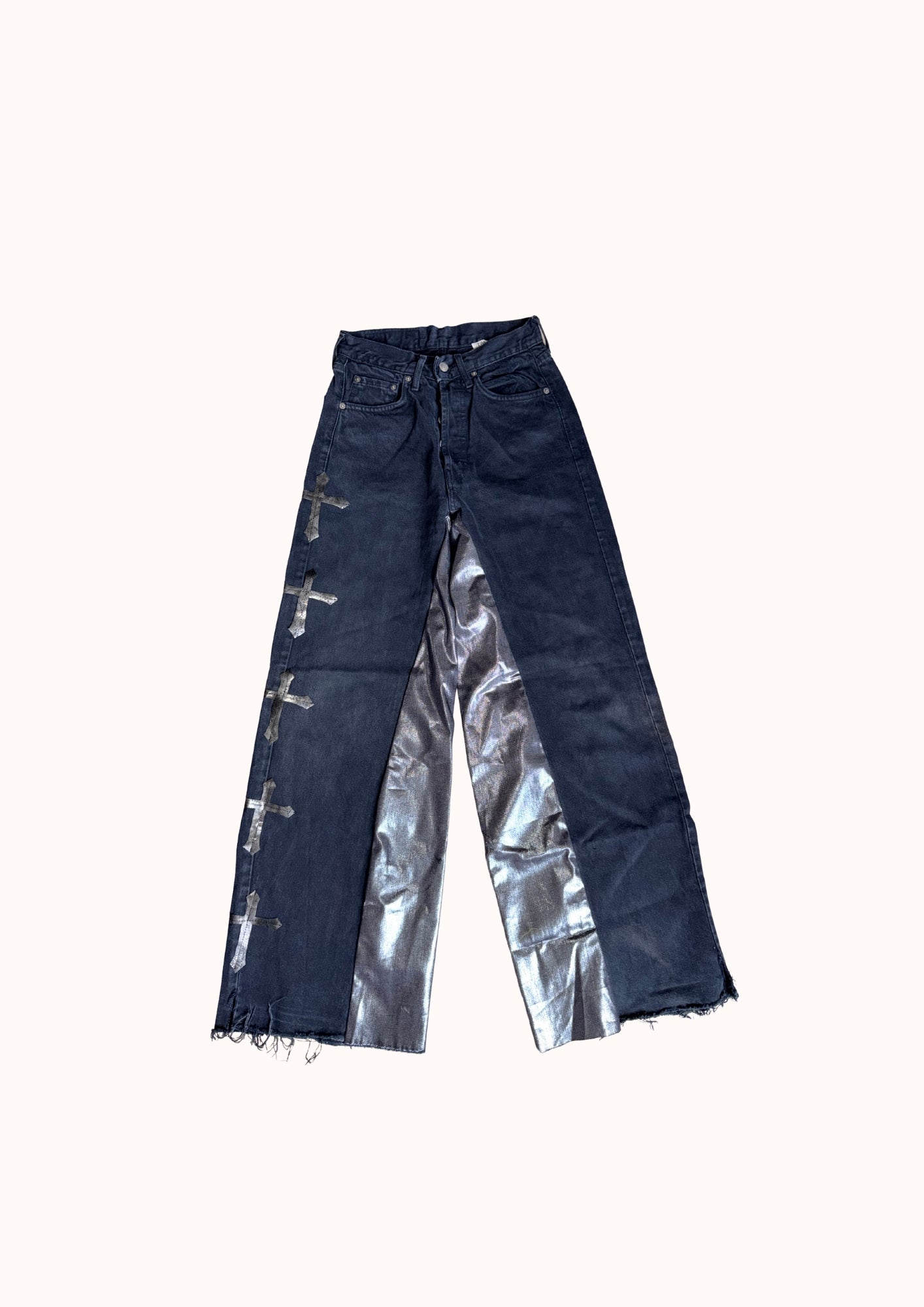 pantaloni croci argentate vita alta