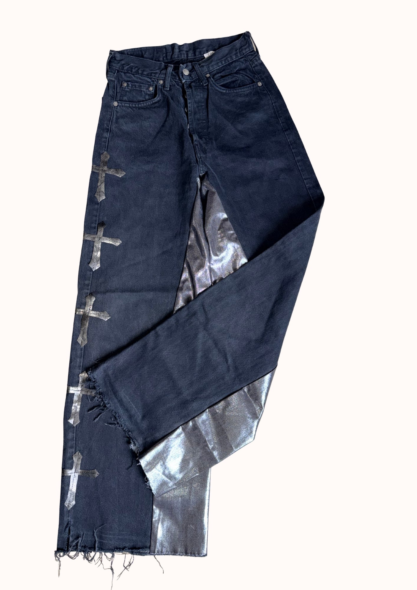 pantaloni croci argentate vita alta