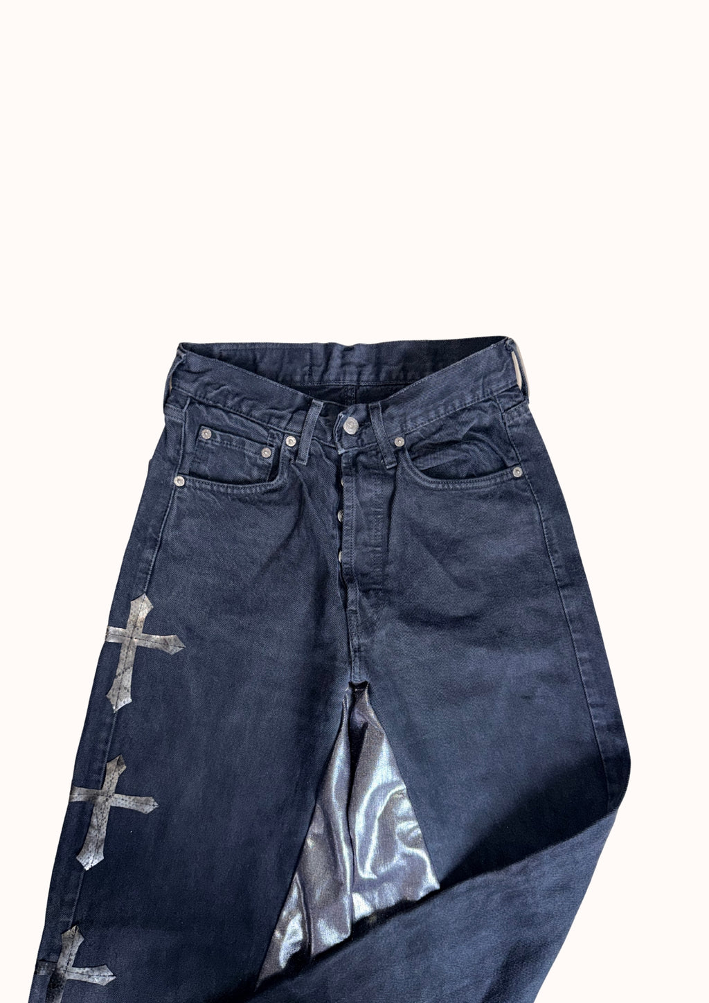 pantaloni croci argentate vita alta