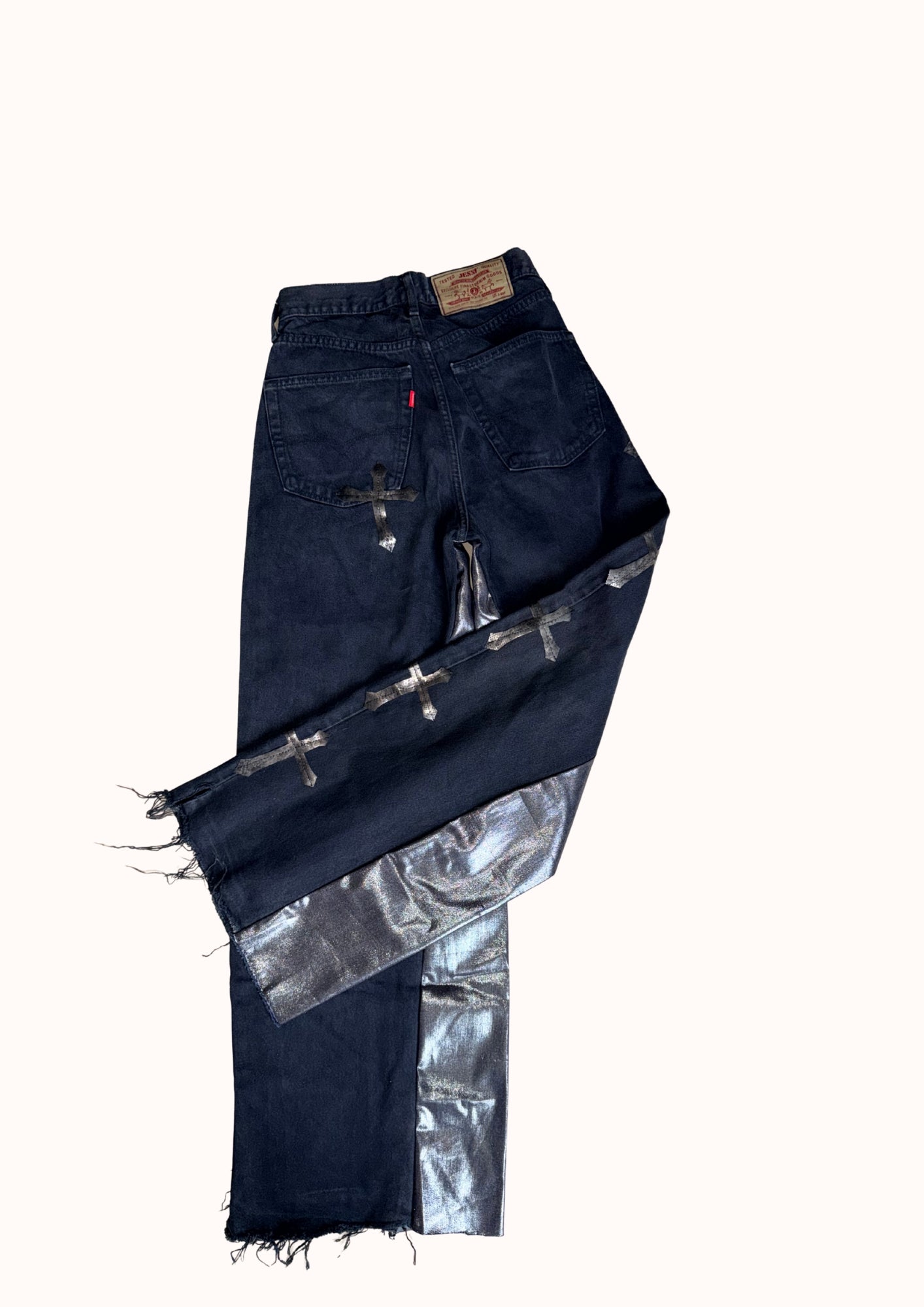 pantaloni croci argentate vita alta